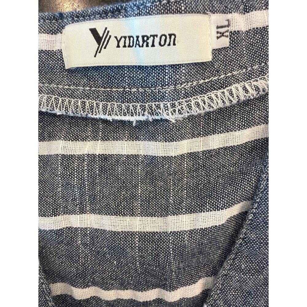 Yidarton Blue White Striped Linen Blend V-Neck Button Blouse XL - Picture 3 of 9
